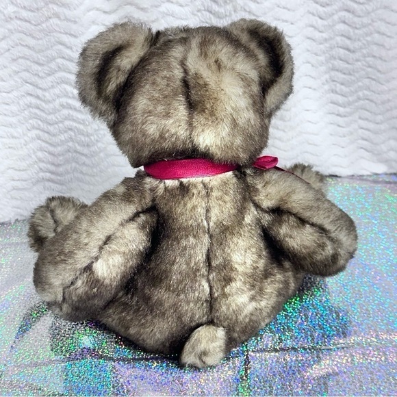Danny Plush Teddy Bear 12” Sitting Faux Mink Animal Plush Bombay Russ Berrie Bow - Picture 2 of 10
